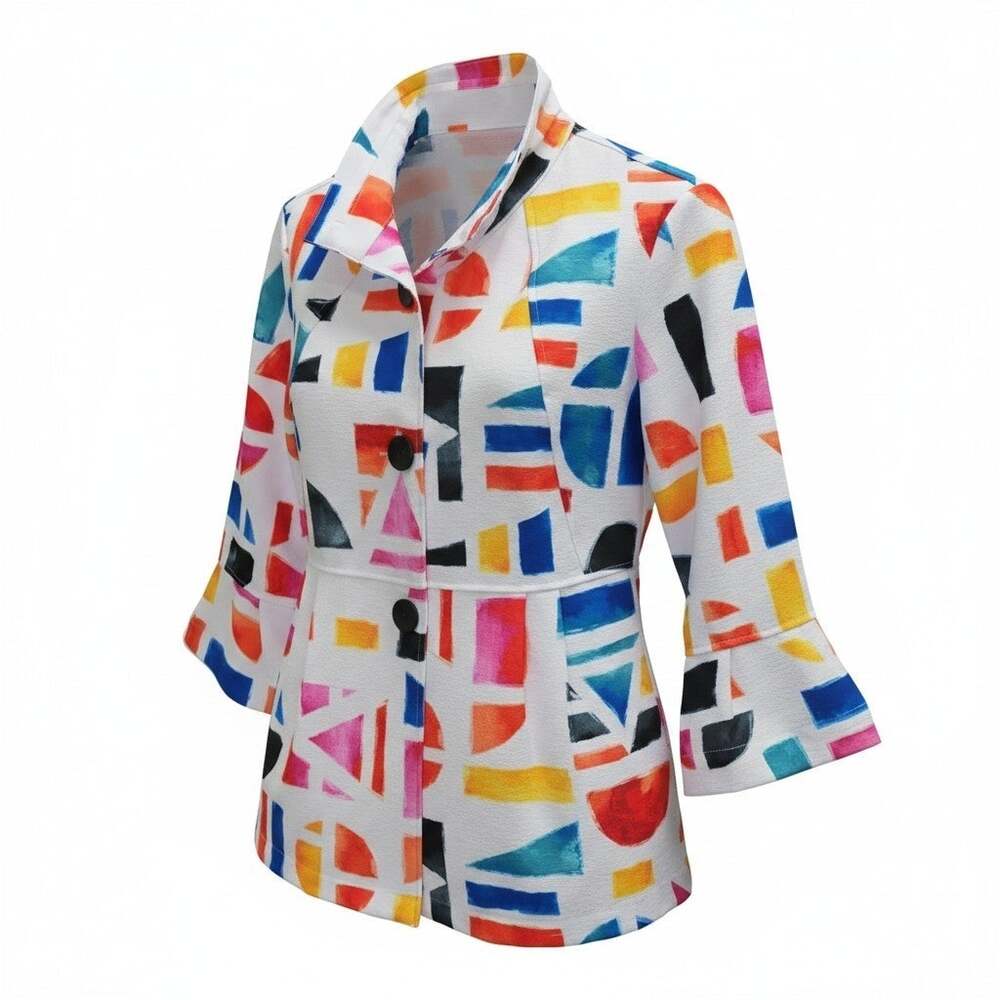 ALI MILES MULTICOLOR GEOMETRIC PRINT BLOUSE, SIZE S *